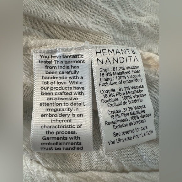 HEMANT & NANDITA Sidra Mini Dress Metallic Babydoll Flowy Sleeves XS ^FLAW* - Picture 11 of 11